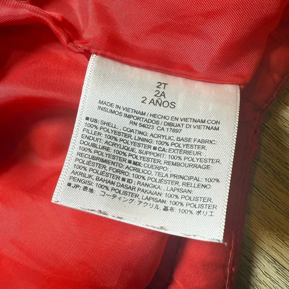 Old‎ Navy Toddler 2T Red Solid Frost-Free Hooded Puffer Jacket